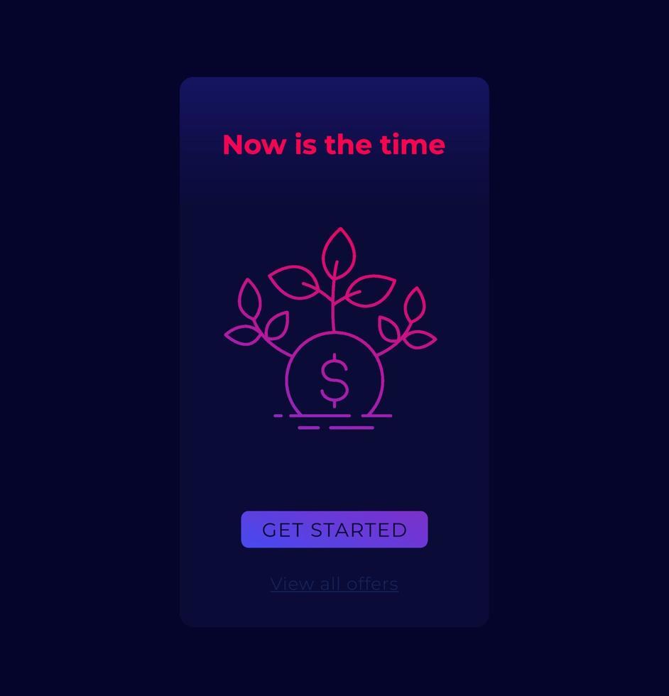 investing app, mobile ui design, dark vector