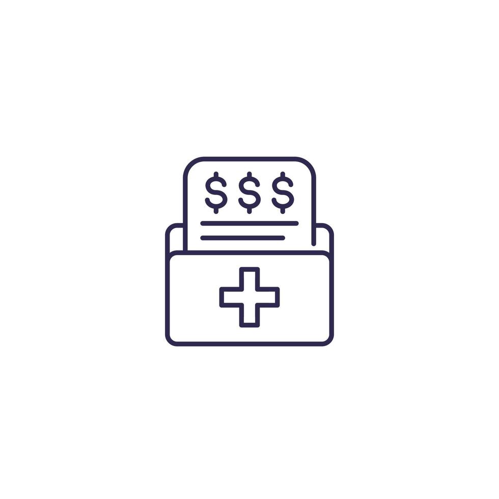 medical bill icon on white, line vector