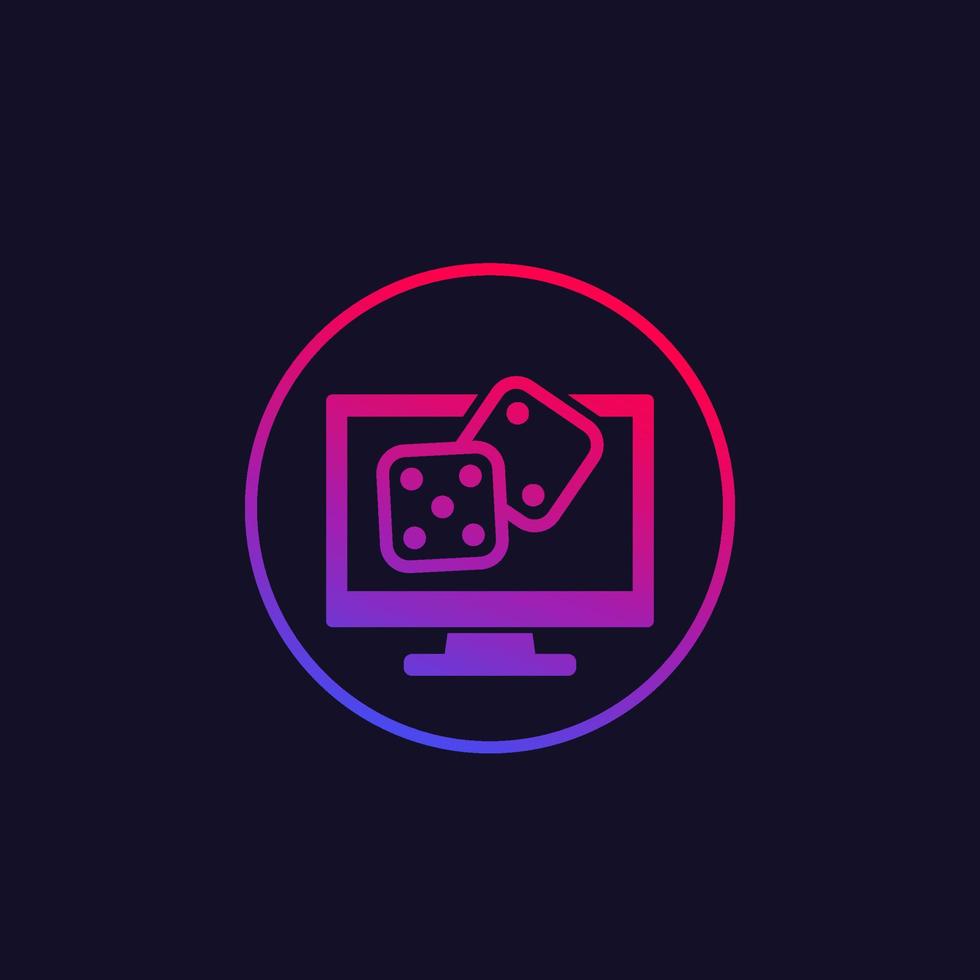 Dice on screen icon, vector