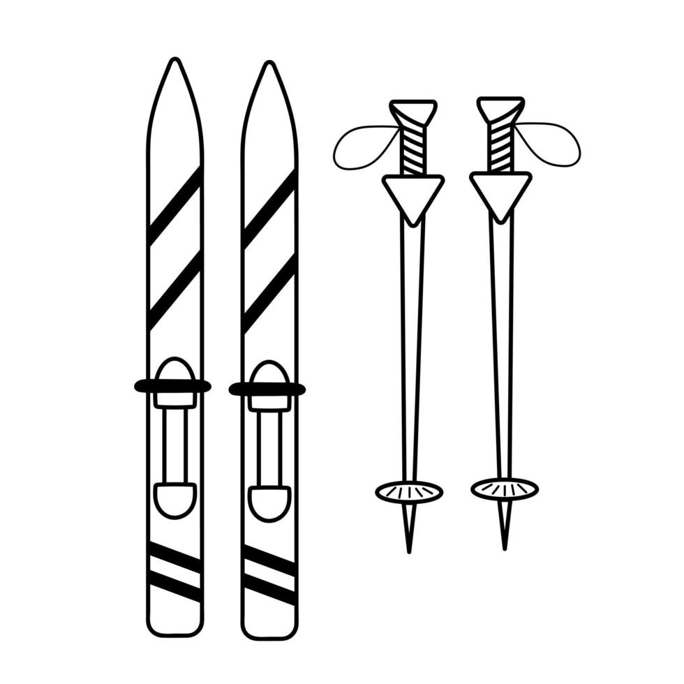 Winter ski in doodle style. vector