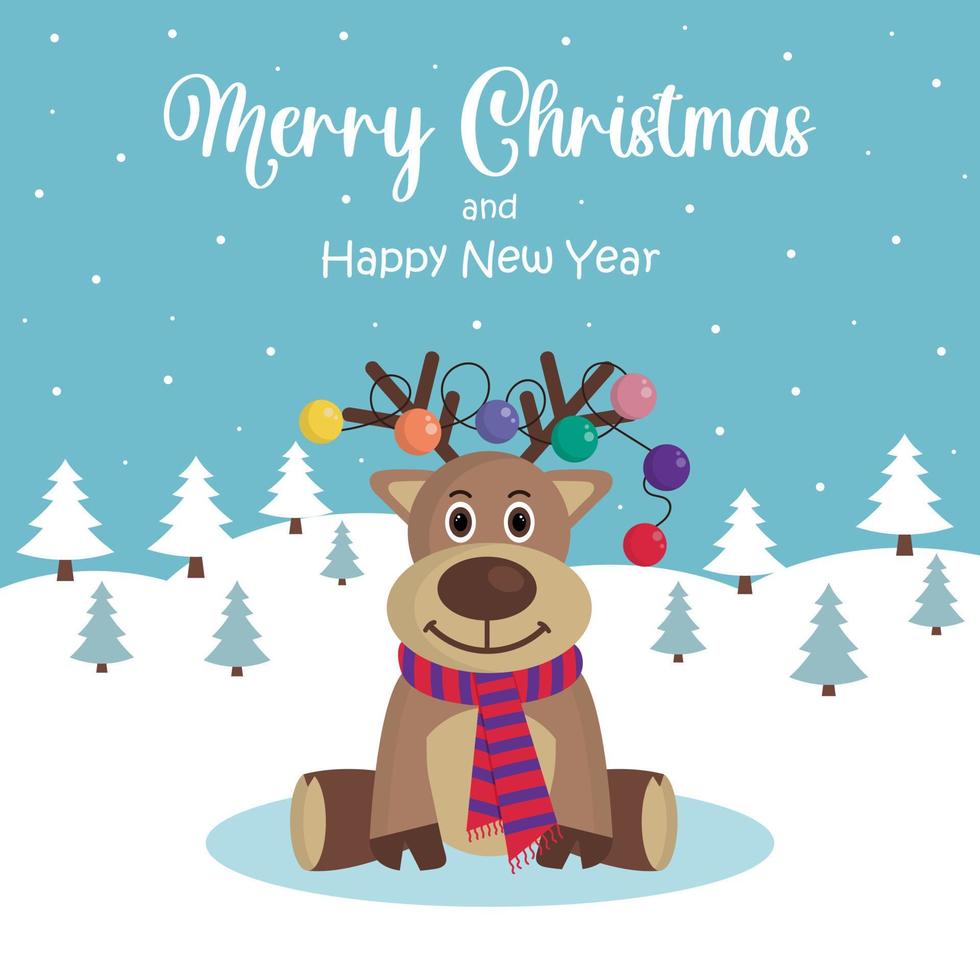 Christmas Deer with decoration balls on antlers. vector