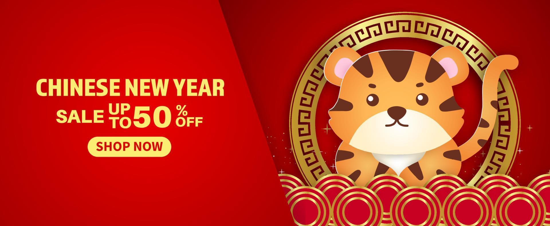 Chinese new year 2022 year of the tiger banner in paper cut style vector