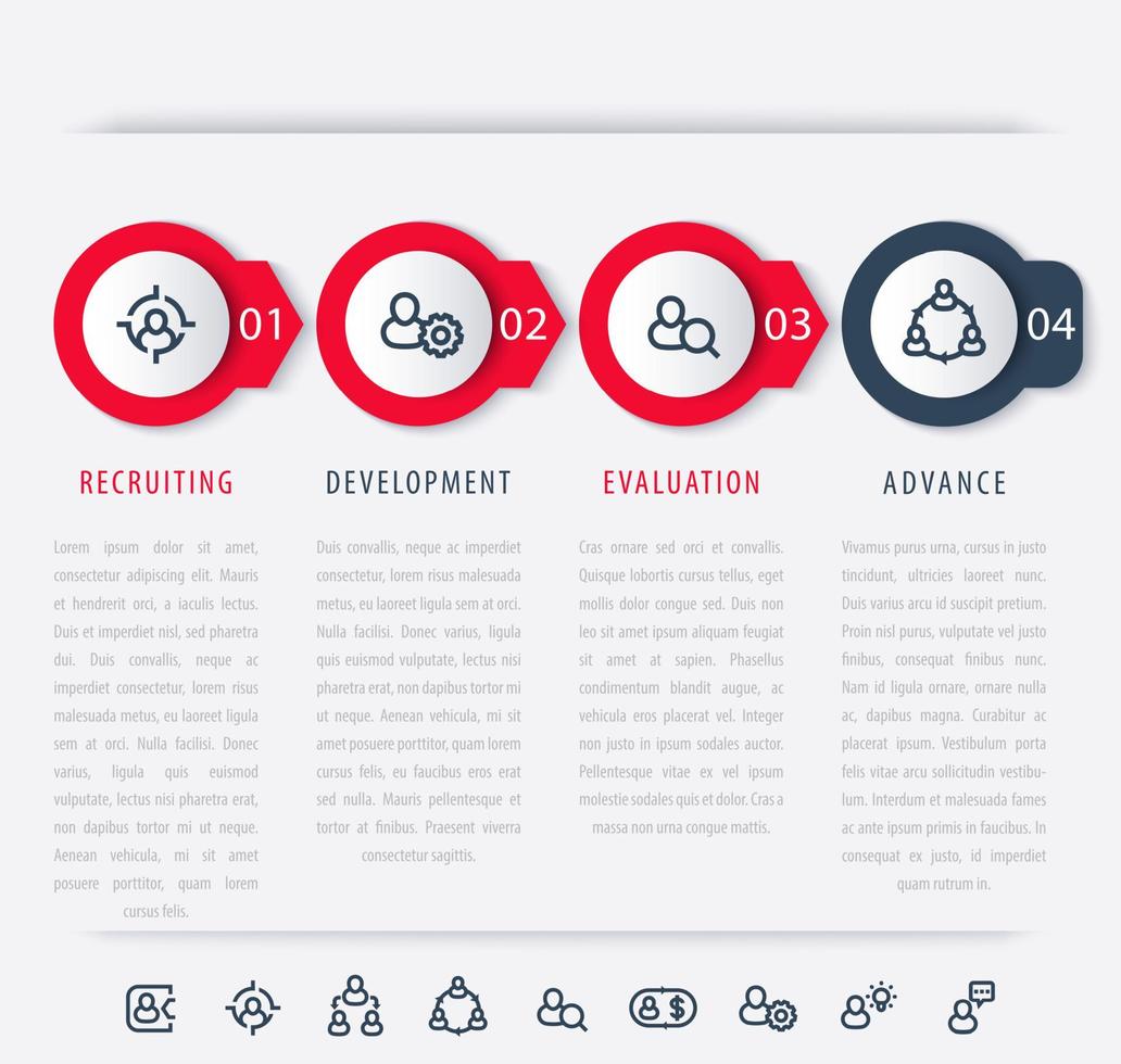 Staff, employee development steps, infographic elements, icons, timeline vector