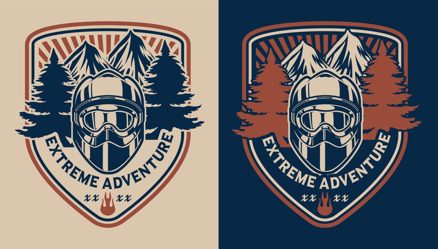 Vintage badge with the helmet on the extreme sports theme. vector