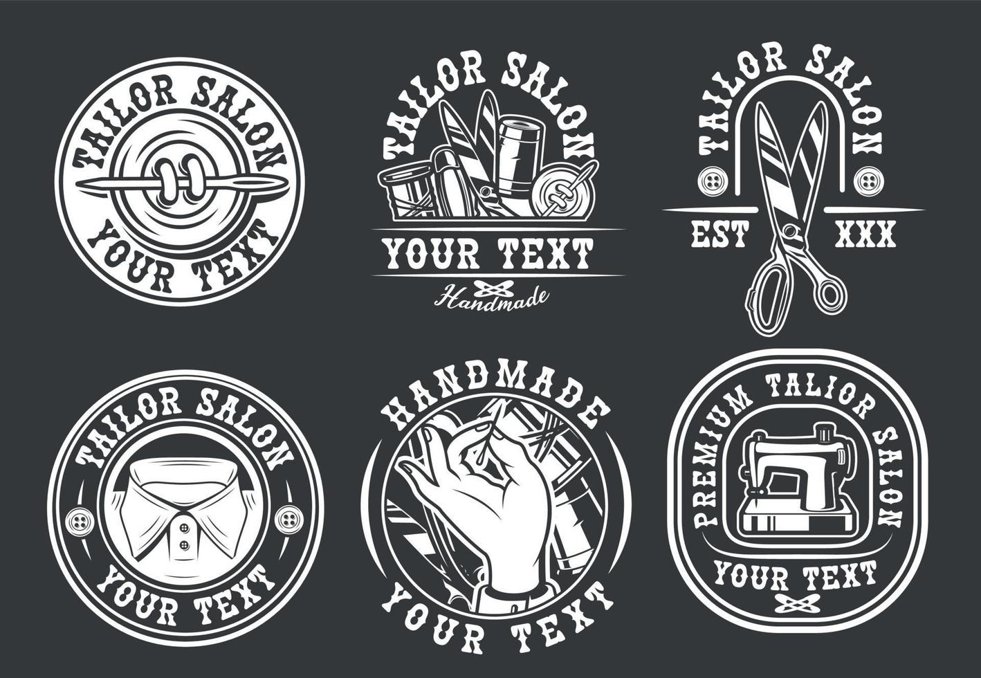 Set of vintage badges on the tailor salon theme for dark background vector