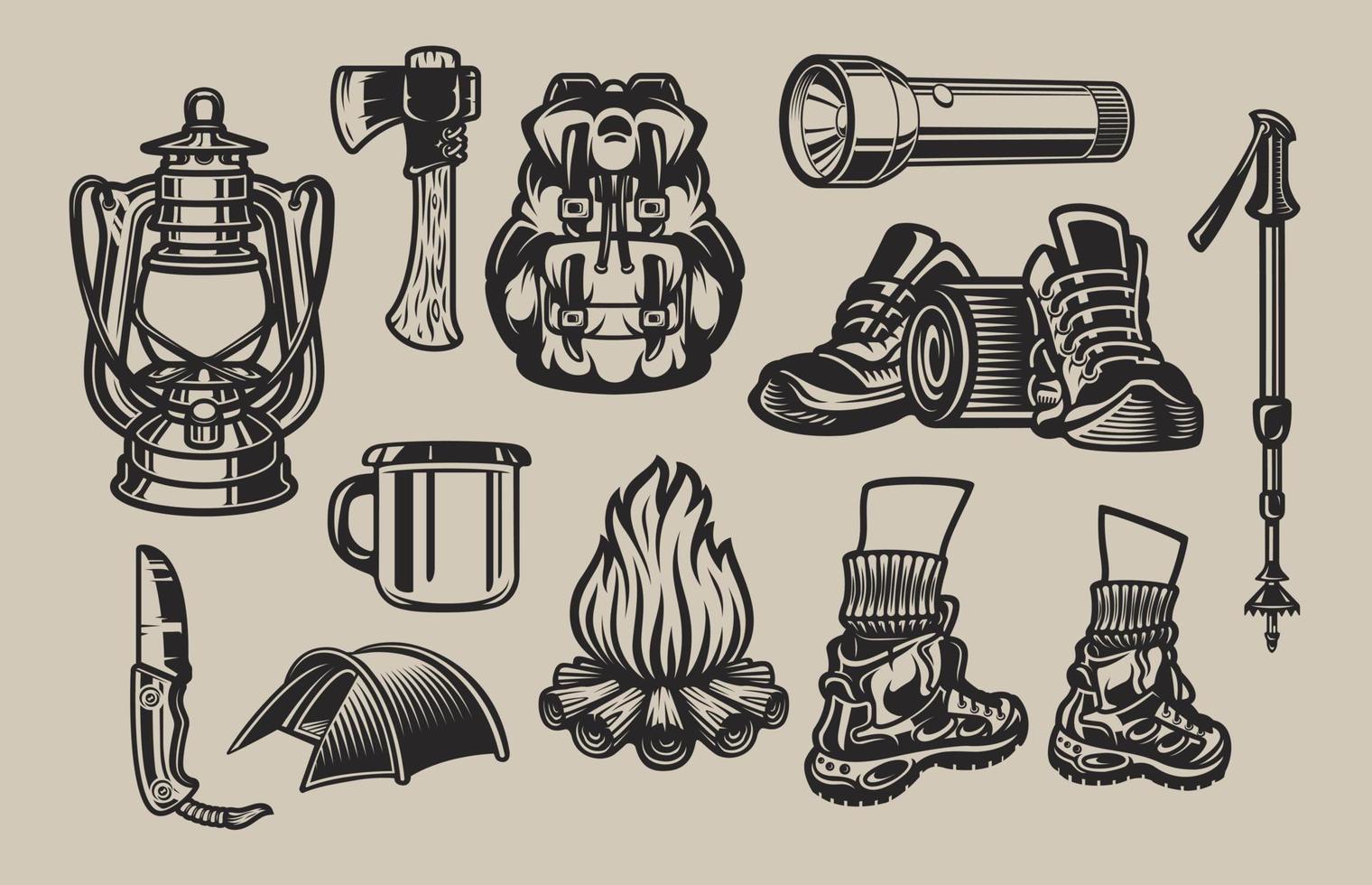 conjunto de ilustraciones vectoriales sobre el tema de camping vector