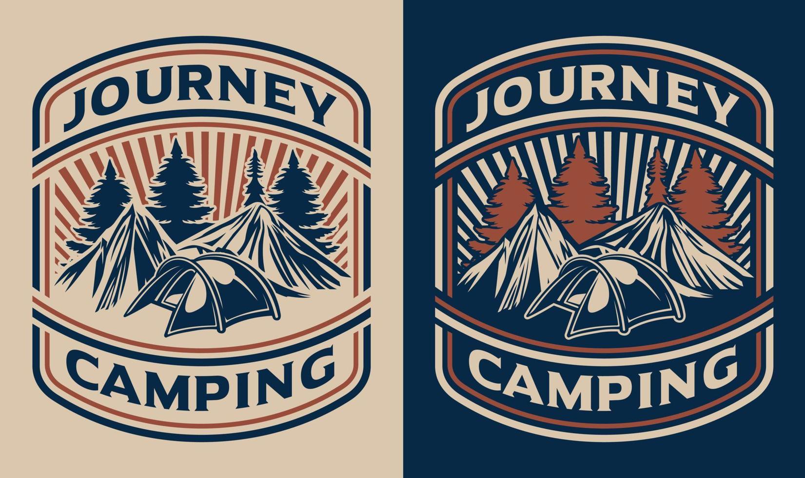 Vector badge with mountains in vintage style on the camping theme.