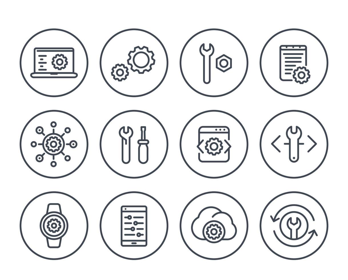 development, engineering, configuration line icons for apps and web vector