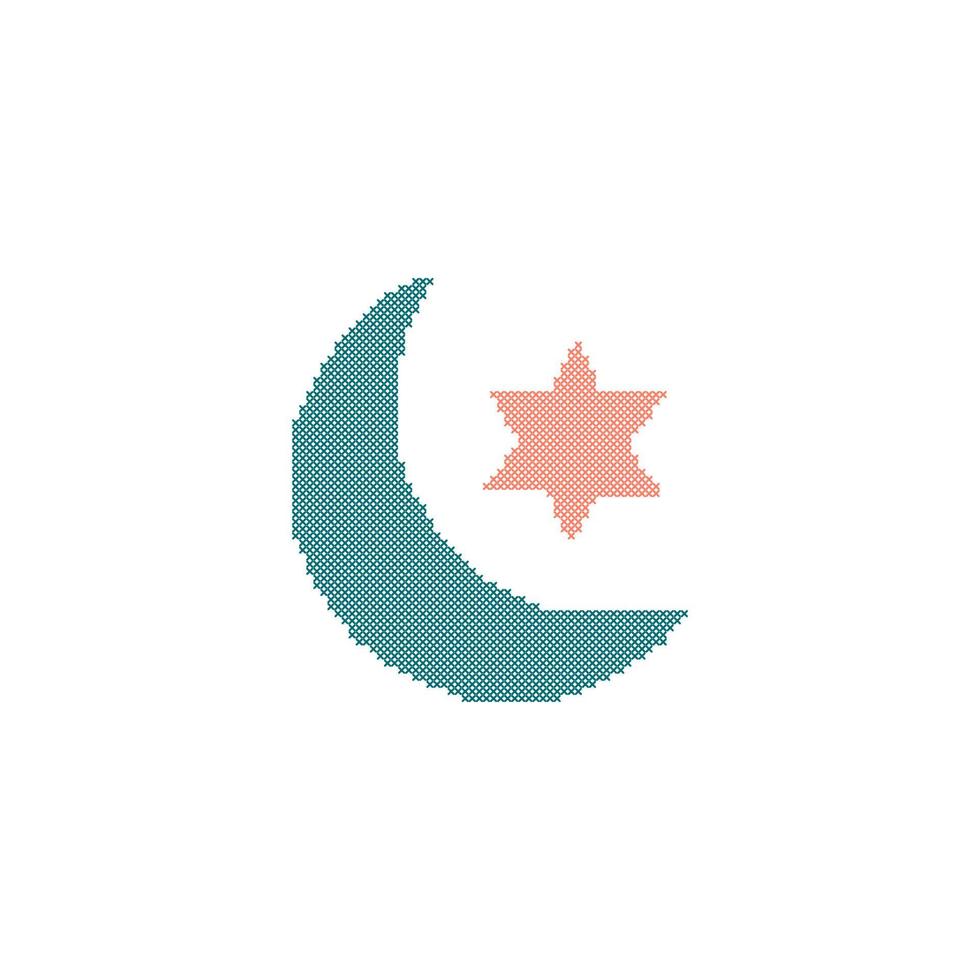 Punto de cruz de luna y estrella para patrón de elemento de bordado. ramadan kareem eid mubarak vector