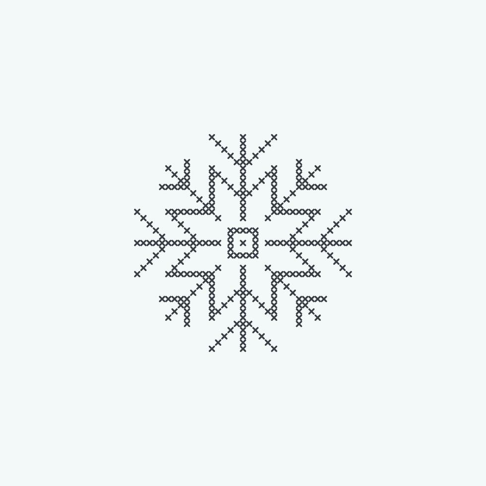 Snowflake with cross stitch element embroidery design or sewing handcraft vector