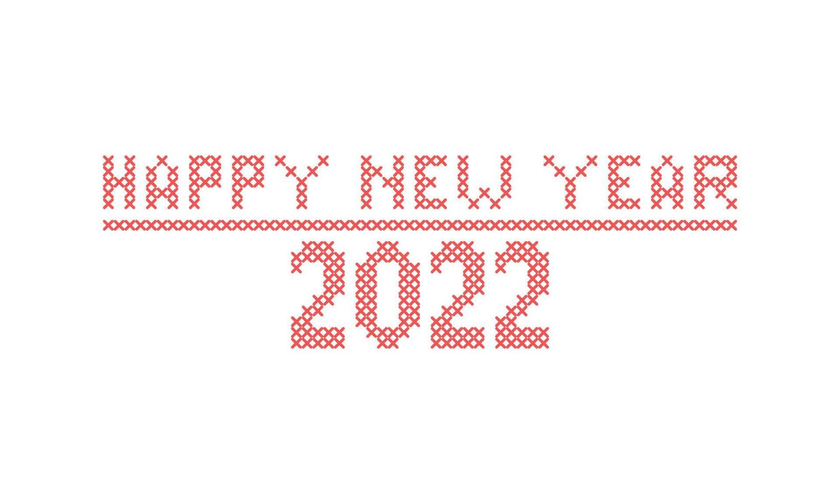 Happy new year 2022 with cross stitch element embroidery design or sewing handcraft vector