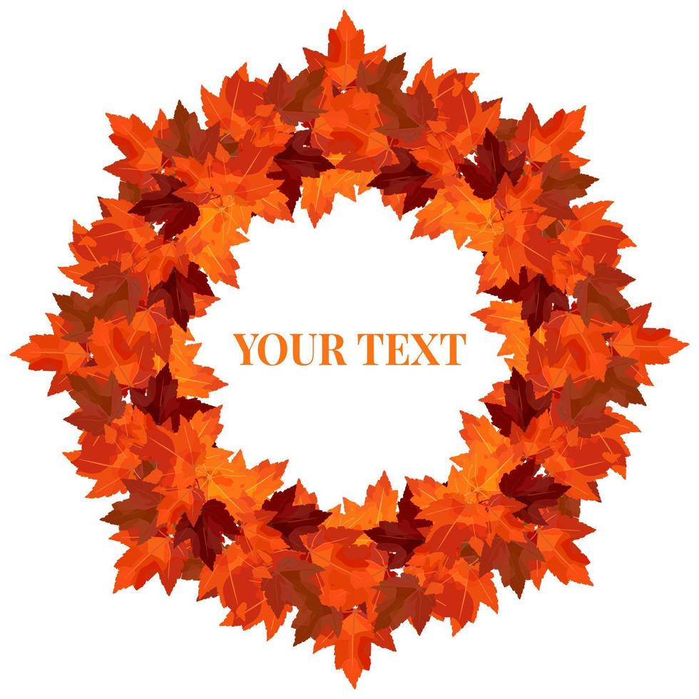 Round wreath of autumn maple branches. Vector wreath for cozy autumn designs, cafes, menus, banner ad
