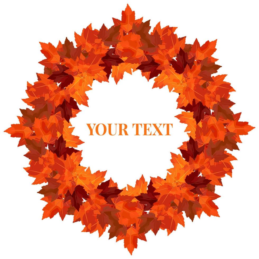 Round wreath of autumn maple branches. Vector wreath for cozy autumn designs, cafes, menus, banner ad