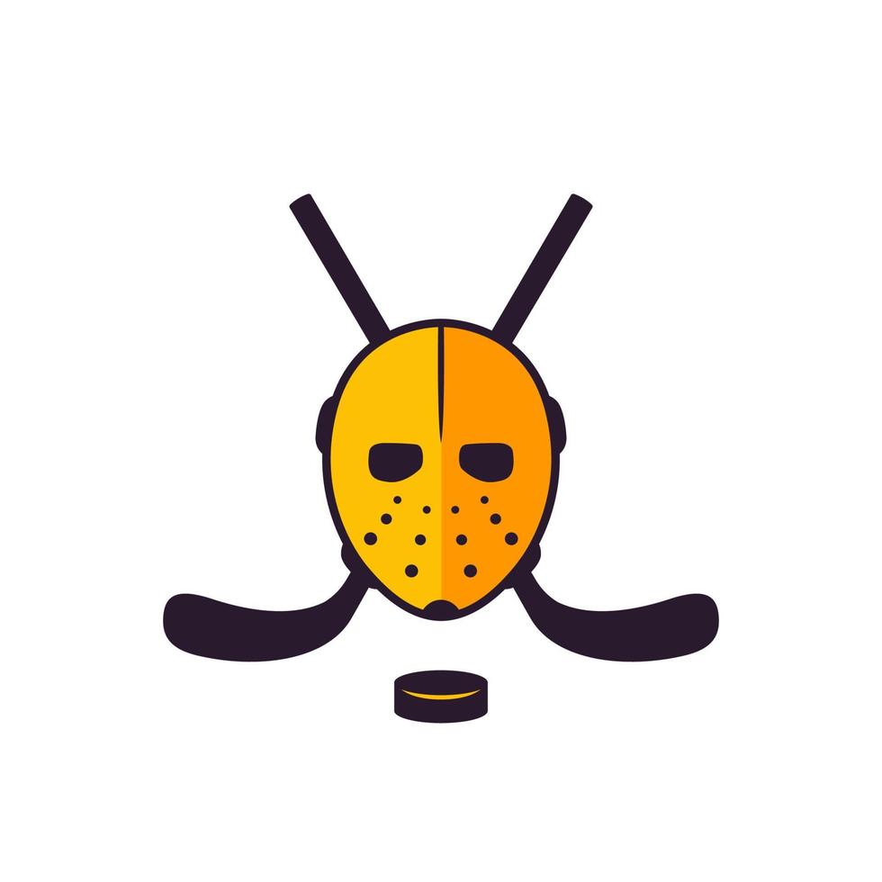 Hockey icon with mask and crossed sticks on white vector