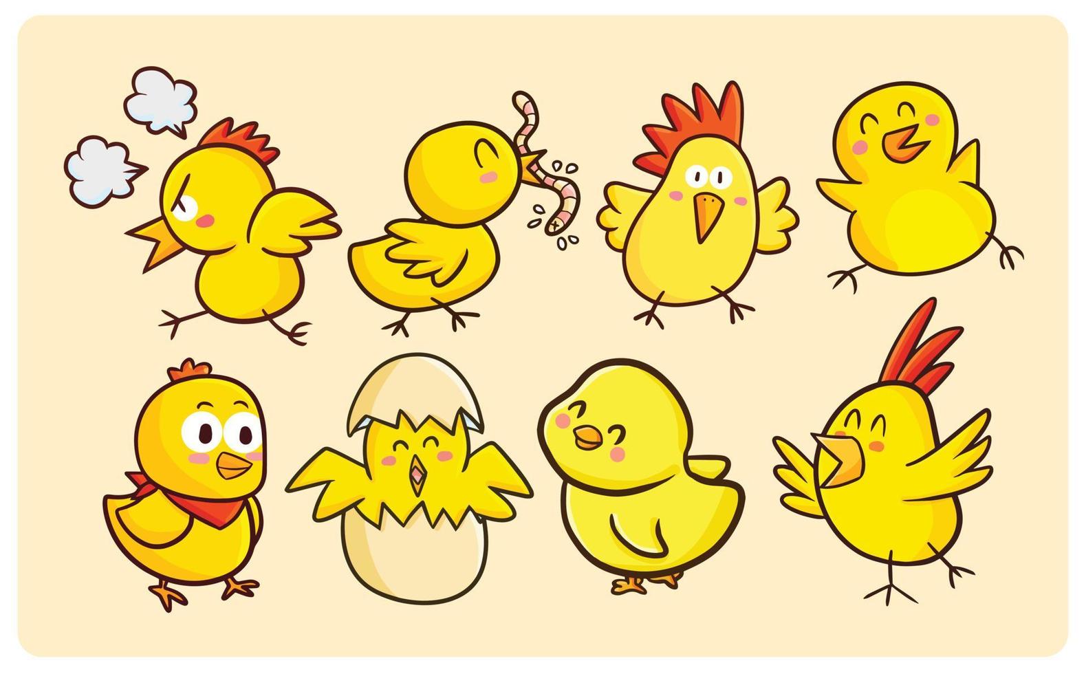 linda colección de vectores de dibujos animados de pollo pequeño