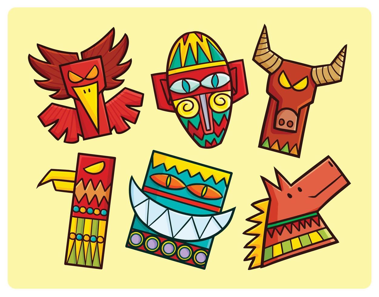 Funny and cute colorful totem cartoon collection vector