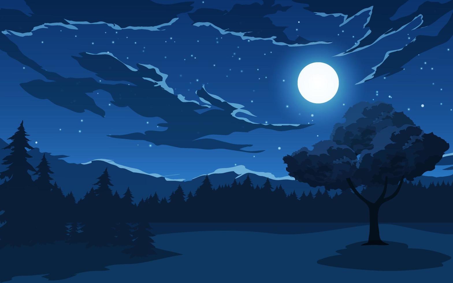 Beautiful landscape in the moonlight. Full moon over forest vector