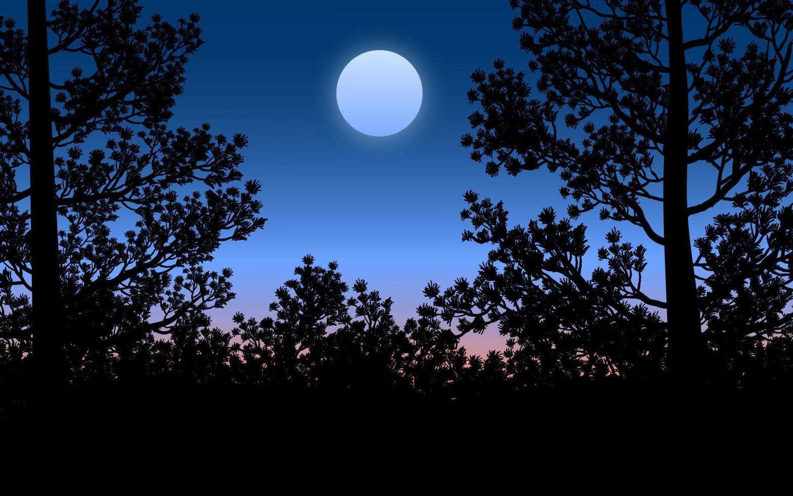 Night sky in forest with pine tree vector