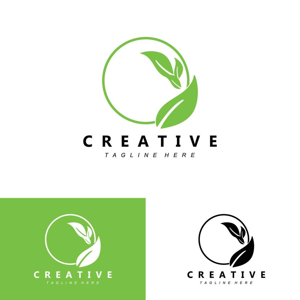 plant and logo design, simple minimalist natural concept, green decoration vector