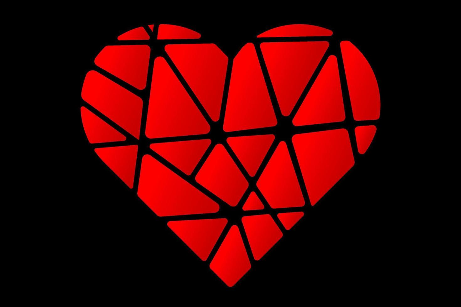 Broken heart separated. Red cracked heart isolated on black background. vector