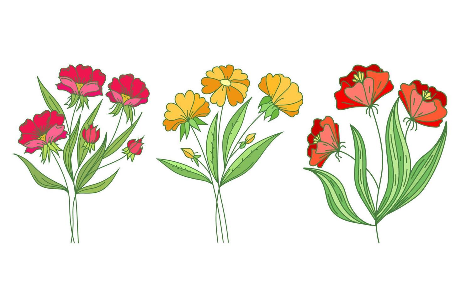 Colorful flowers vector set. Group of flowers isolated on white