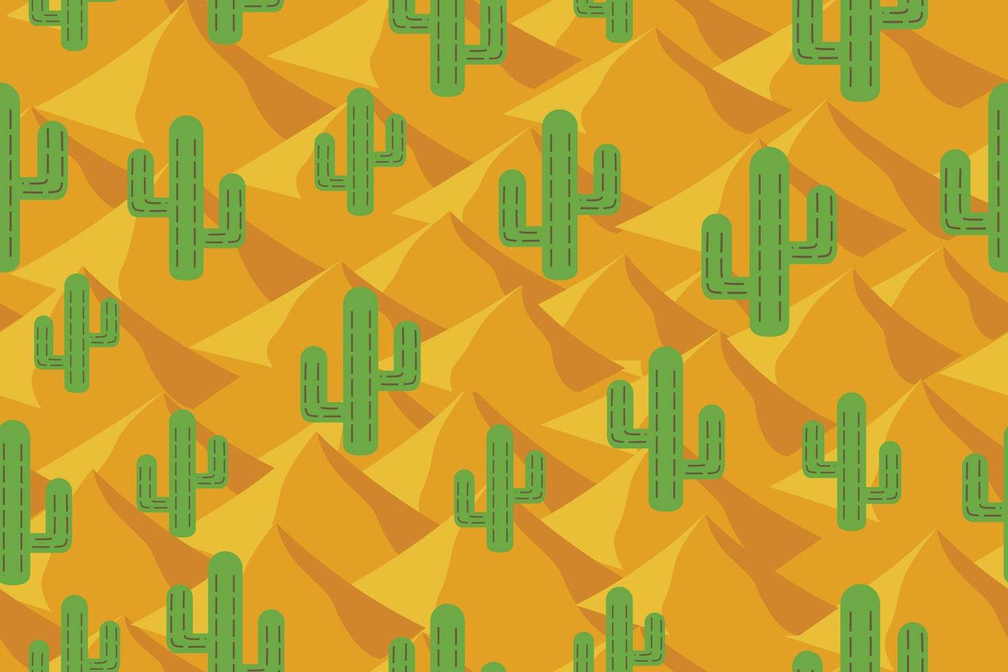 Desert seamless pattern. Endless repeating desert swatch with sand dune and green cactuses. vector