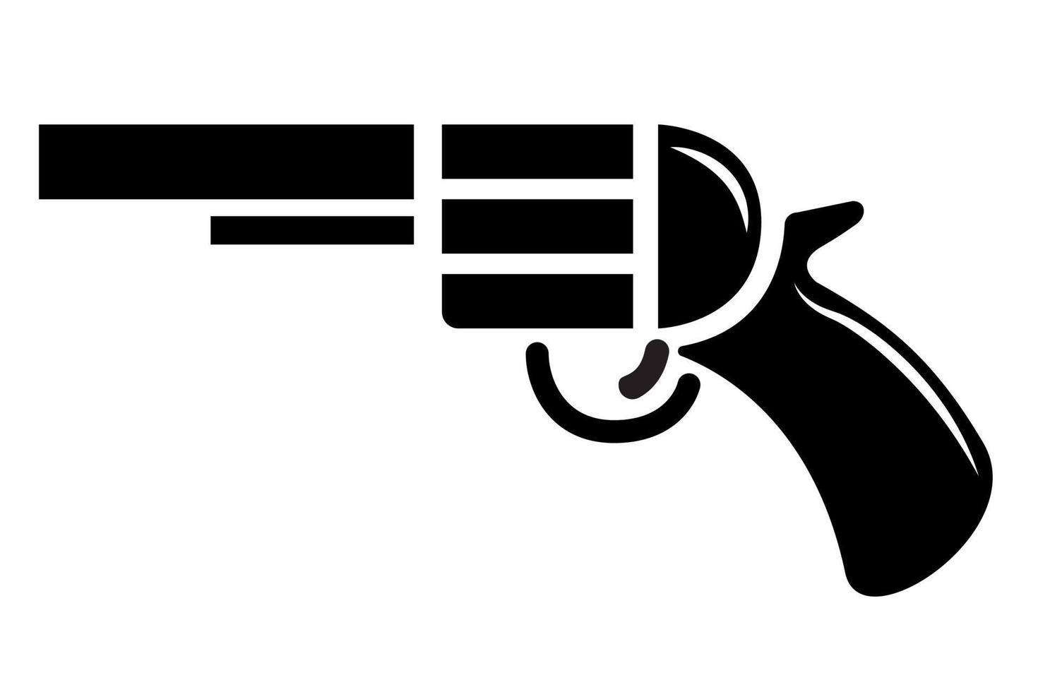 Ilustración de pistola negra, icono, símbolo, logotipo. pistola en blanco y negro, arma de tiro ilustración plana. vector