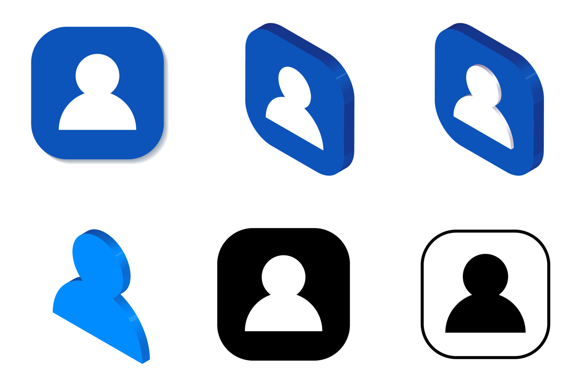 user icon set. Blue, black and white colors. Isometric, 3D rendering
