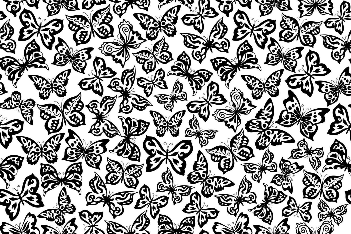 patrón transparente de vector. patrón de repetición de mariposas en blanco y negro, patrón de mariposa adornado. vector