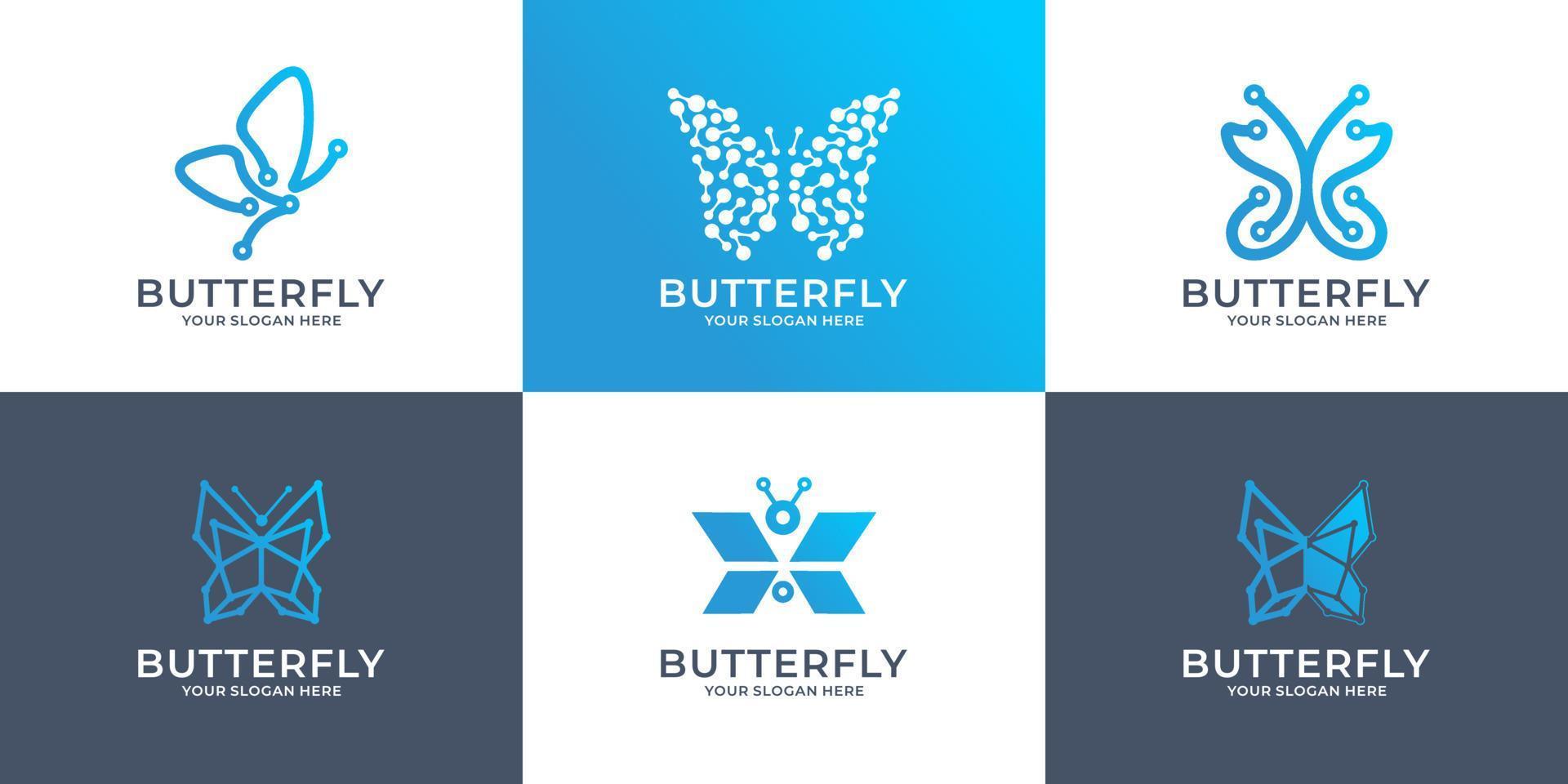 set of butterfly tech logo design vector