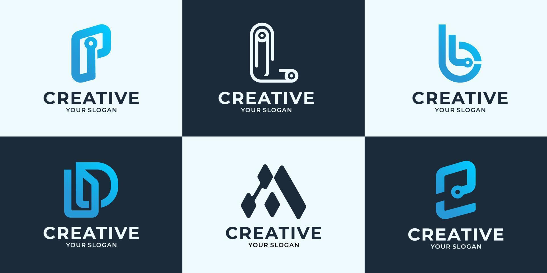 set of creative letter technology logo design vector