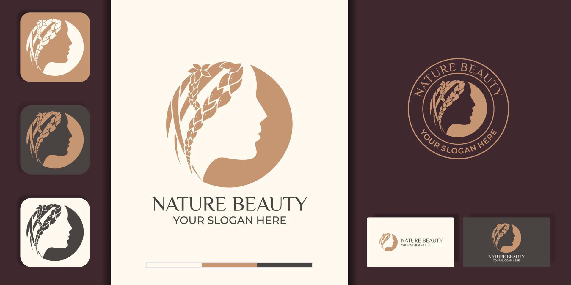 círculo elegante mujer peluquería oro gradiente logo diseño vector