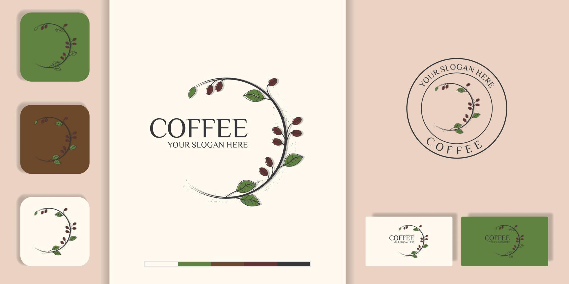 logotipo circular de lujo en grano de café y diseño de tarjeta de visita. vector