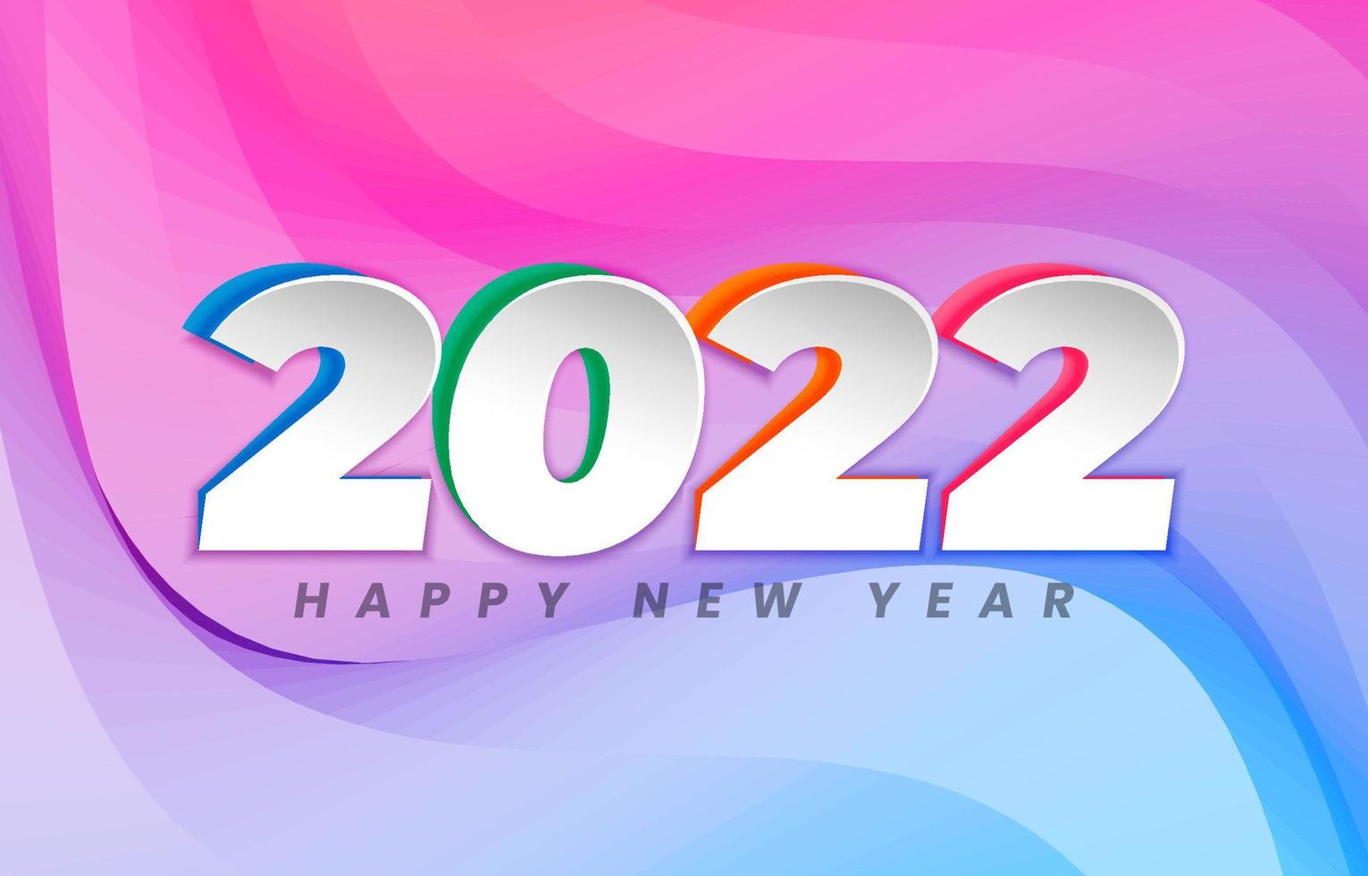 2022 feliz año nuevo estilo de papel sobre fondo de arco iris ondulado vector
