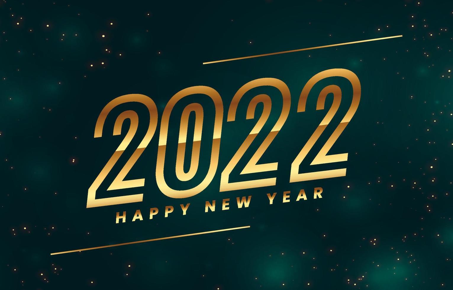 feliz año nuevo 2022 fondo verde bokeh con oro brillante vector