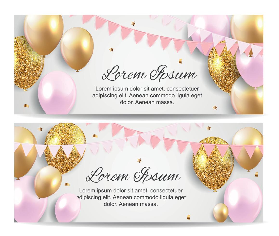 Color glossy balloons birthday party card background. vector illustration