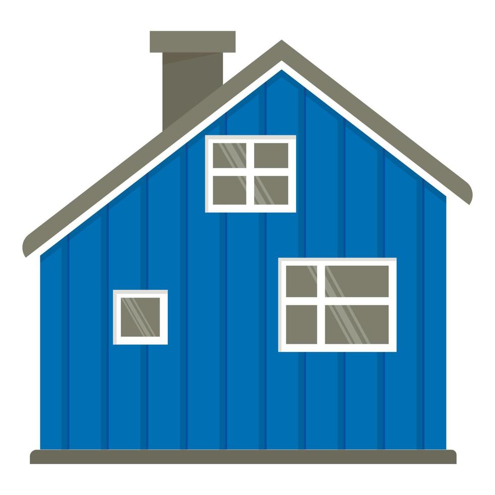 blue European rustic simple house. Nice one-storey house in Norway. typical wooden house. Architecture element of Norway. Example of Scandinavian rural architecture. vector