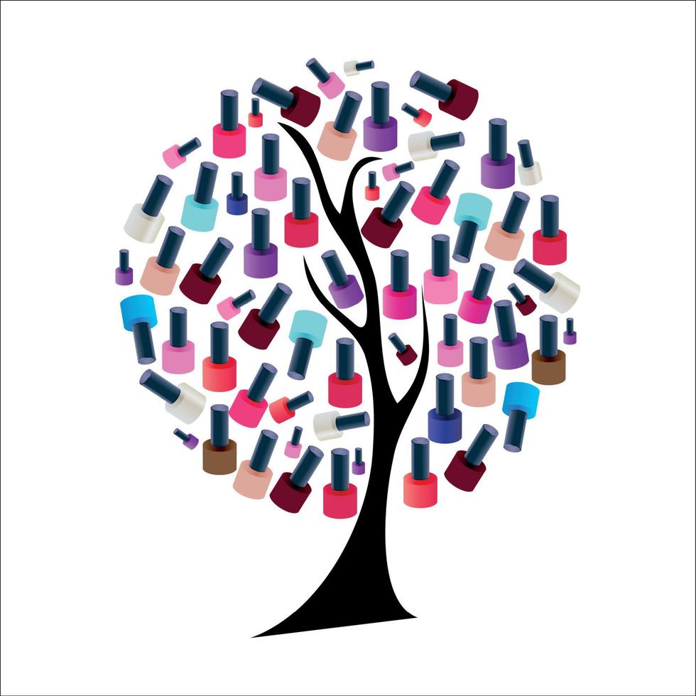 árbol con ilustración de vector de esmalte de uñas realista