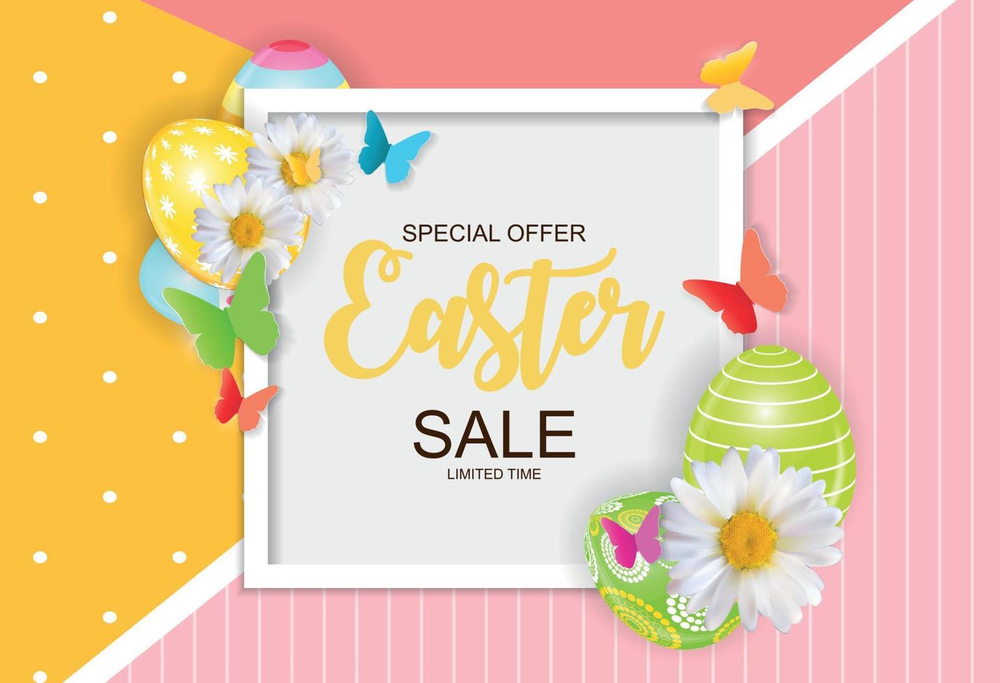 Happy Easter Cute Sale Poster  Background with Eggs. Vector Illustration