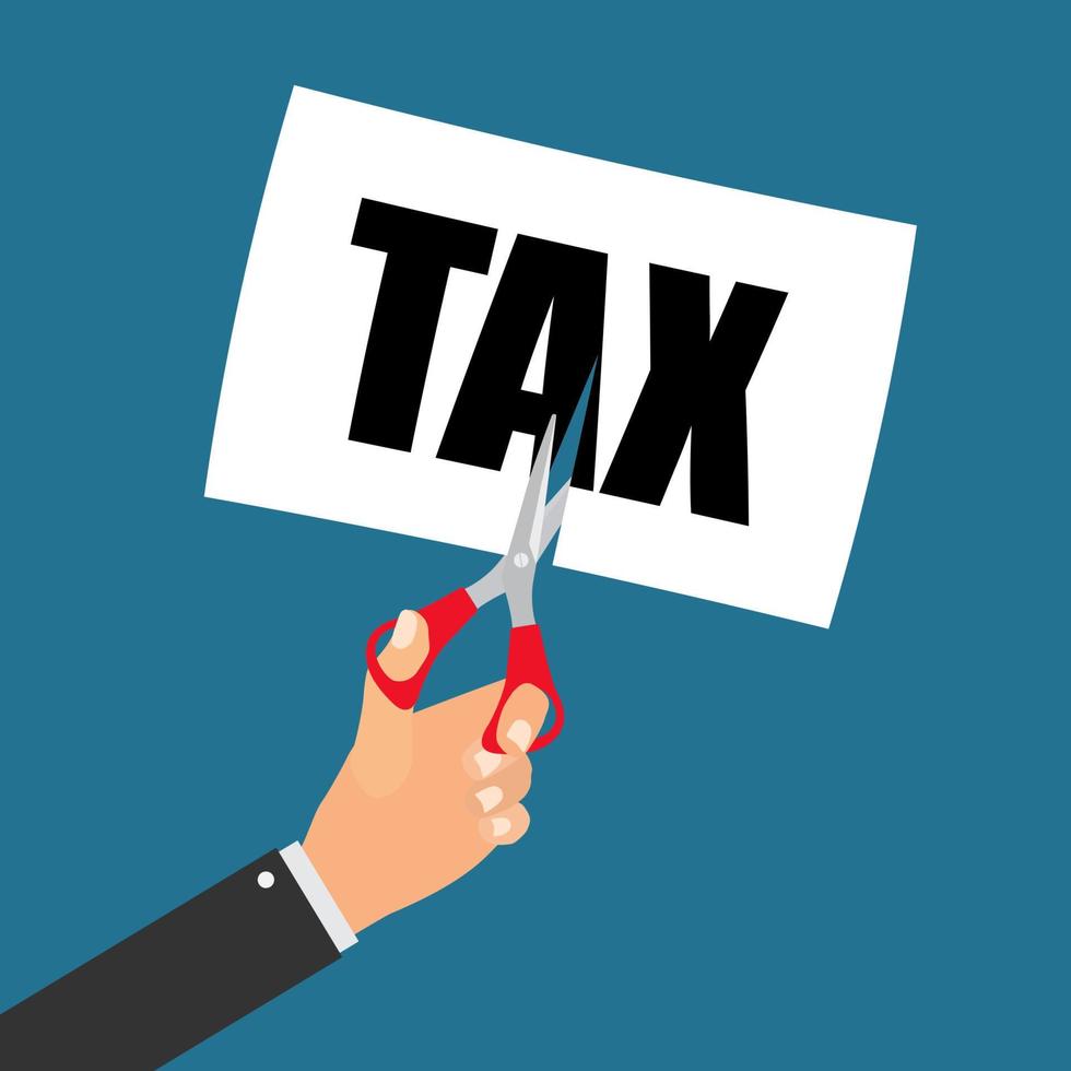 Business finance concept with scissors cutting word tax. Vector Illustration