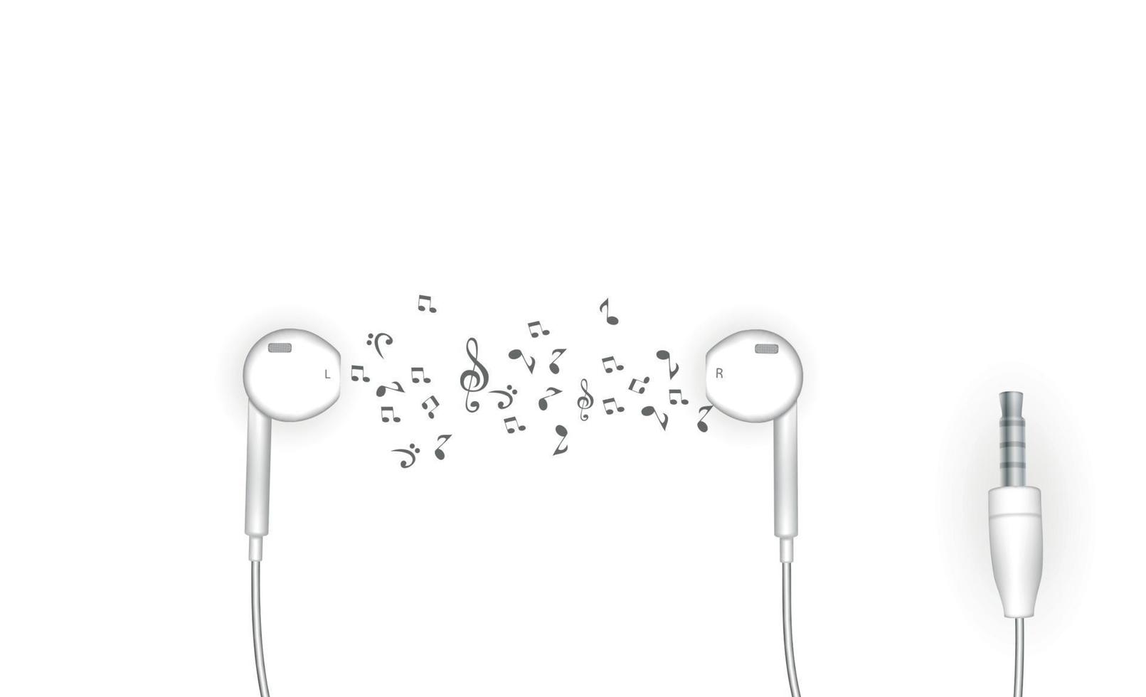 Neat stylish wired earbud headphones in white. Vector Illustration