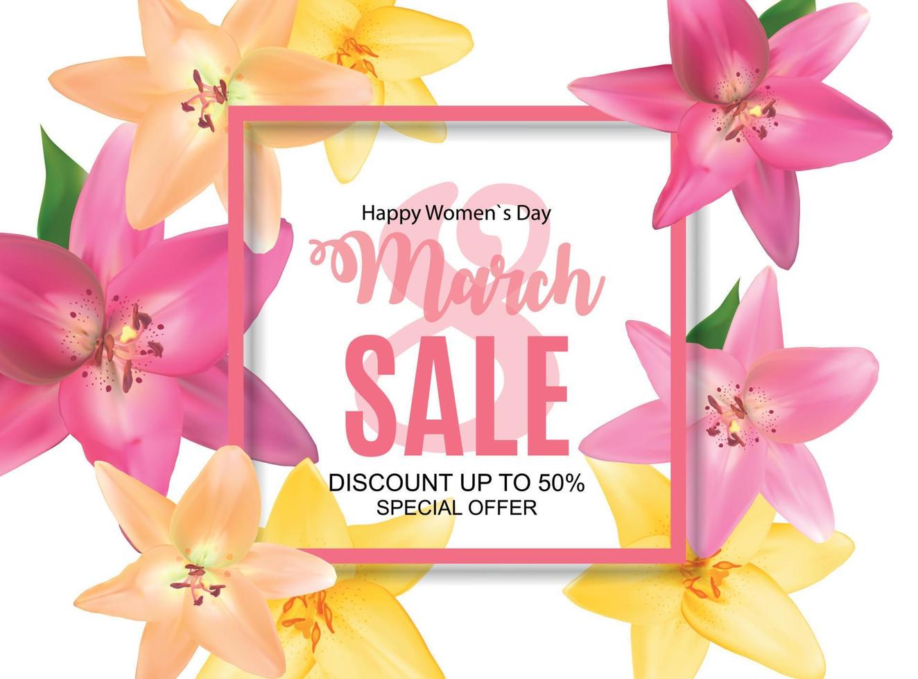 Womens Day, 8 March Sale  Spring design with Flower. Vector  Illustration