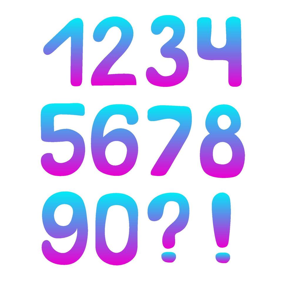 Vector illustration. Set of colorful hand-drawn numbers from zero to nine.