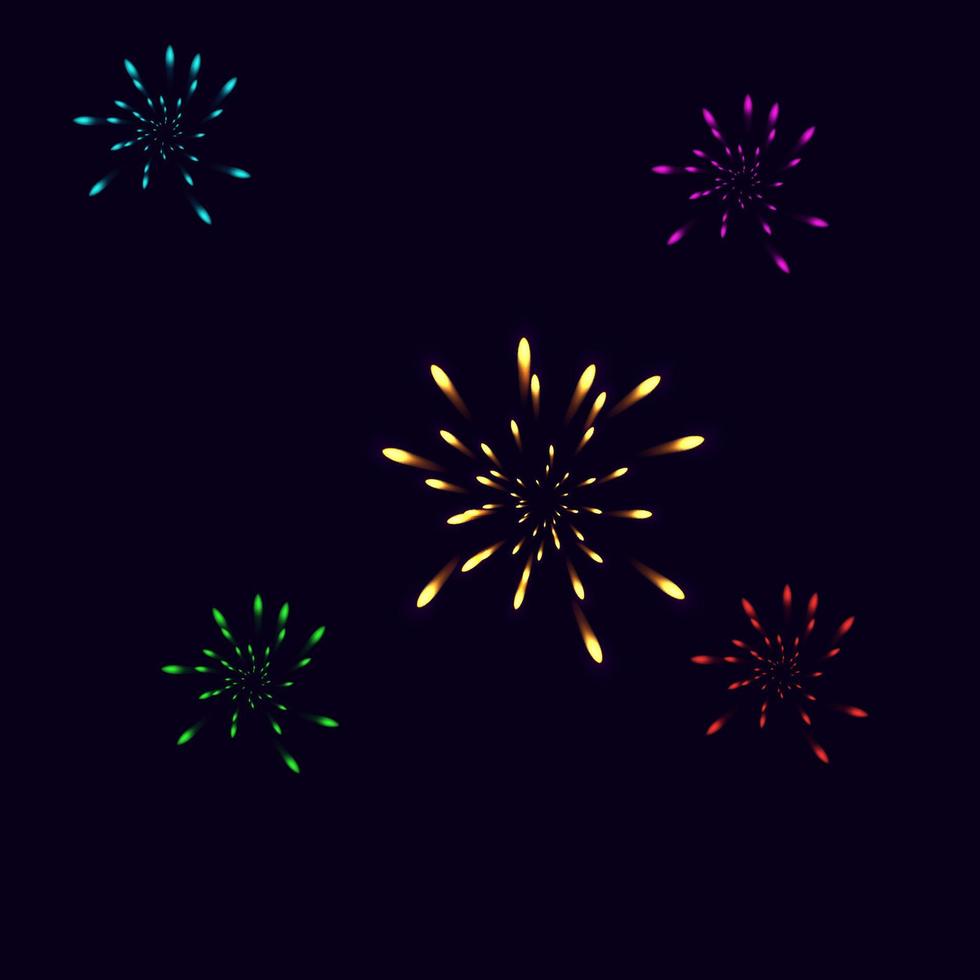 ilustración vectorial. conjunto de coloridos fuegos artificiales. vector