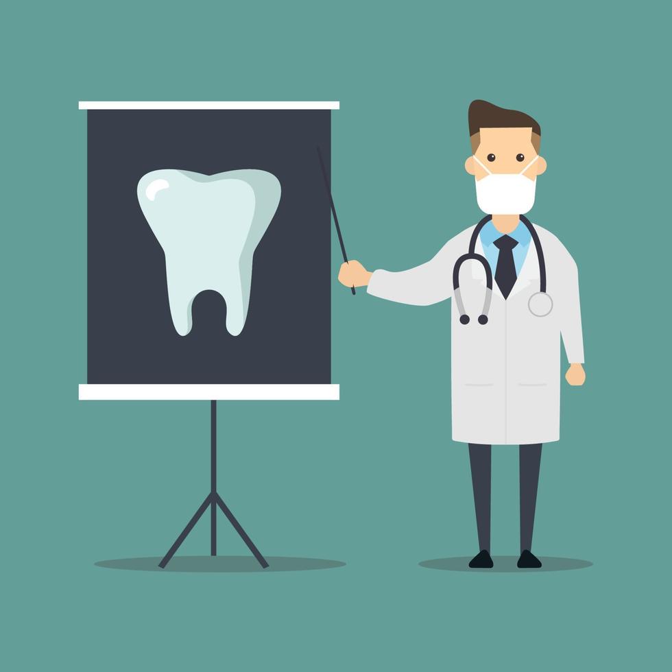 A cartoon of a doctor presenting about Teeth vector