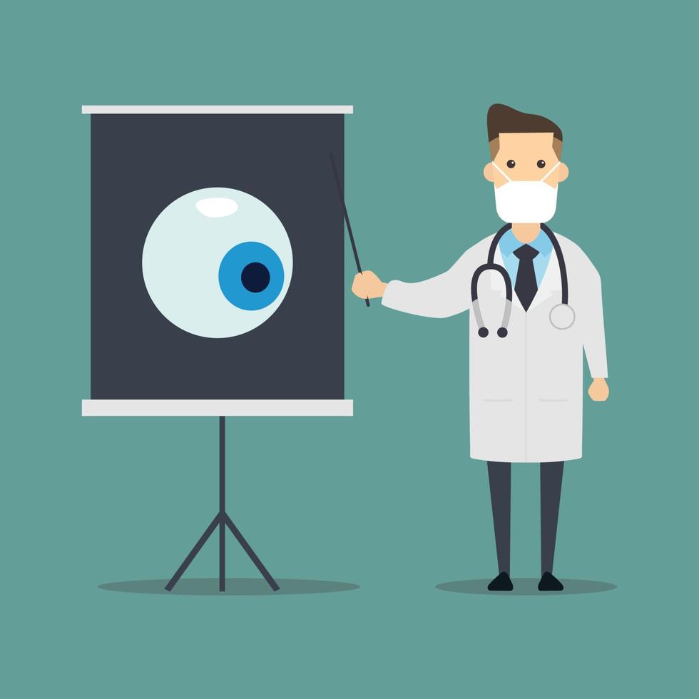 A cartoon of a doctor presenting about Eye vector