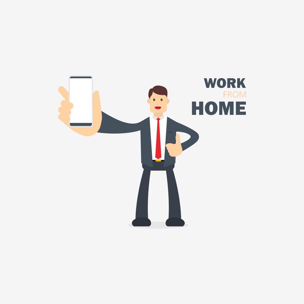 Businessman hold and use mobile phones to Work From Home vector