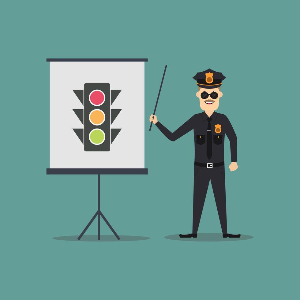 A cartoon police man who presenting about traffic lights vector