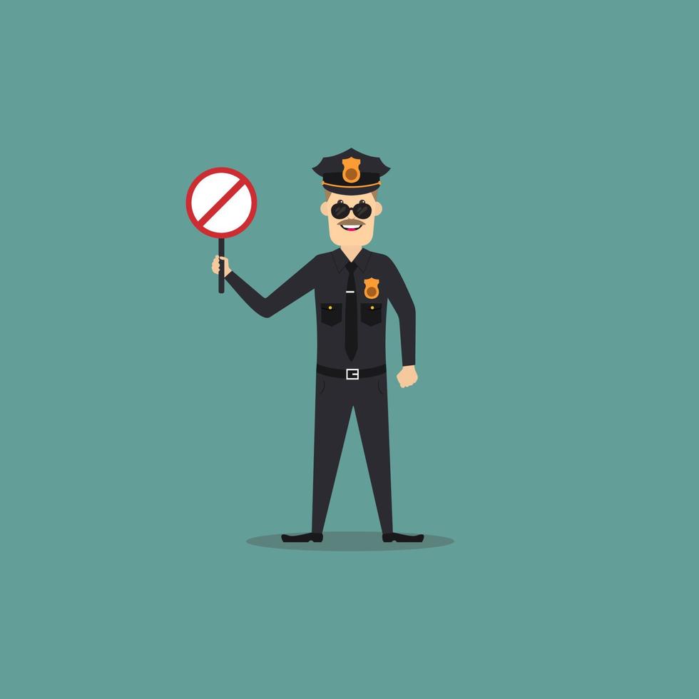 A cartoon police man who holding a warning board vector