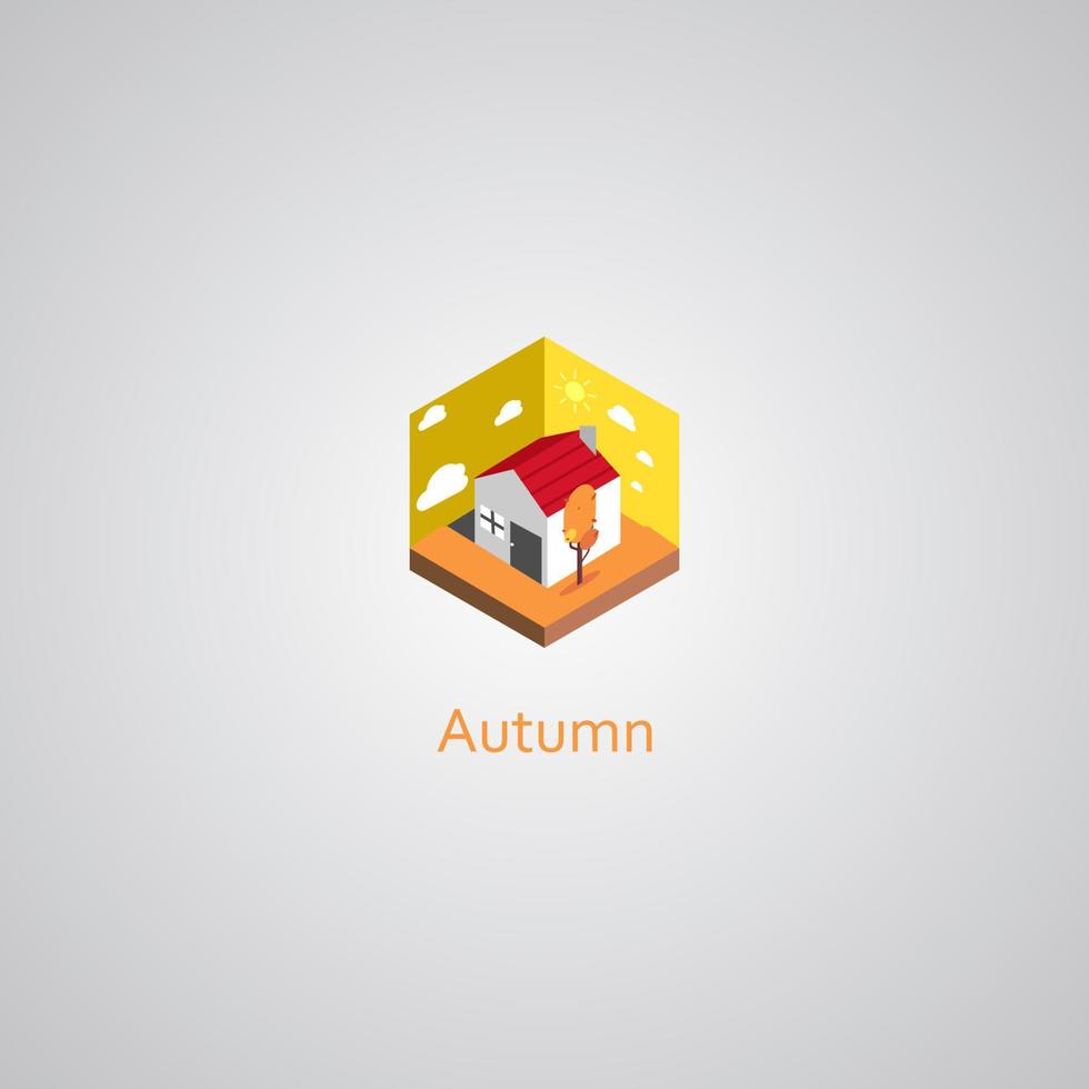 diseño plano de una casa durante la temporada de otoño. vector